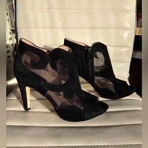 Sacha London Katie~Black Mesh & Suede Peep-Toe Ankle Booties 7.5M